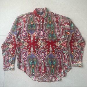 Vintage Polo Ralph Lauren Mens L Silk Paisley Long Sleeve Button Up Shirt